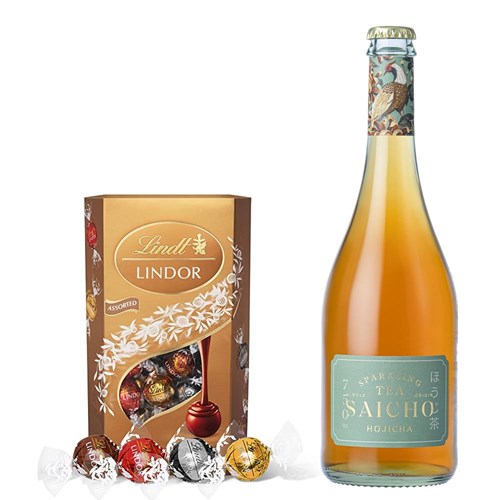 Saicho Hojicha Sparkling Tea 75cl With Lindt Lindor Assorted Truffles 200g